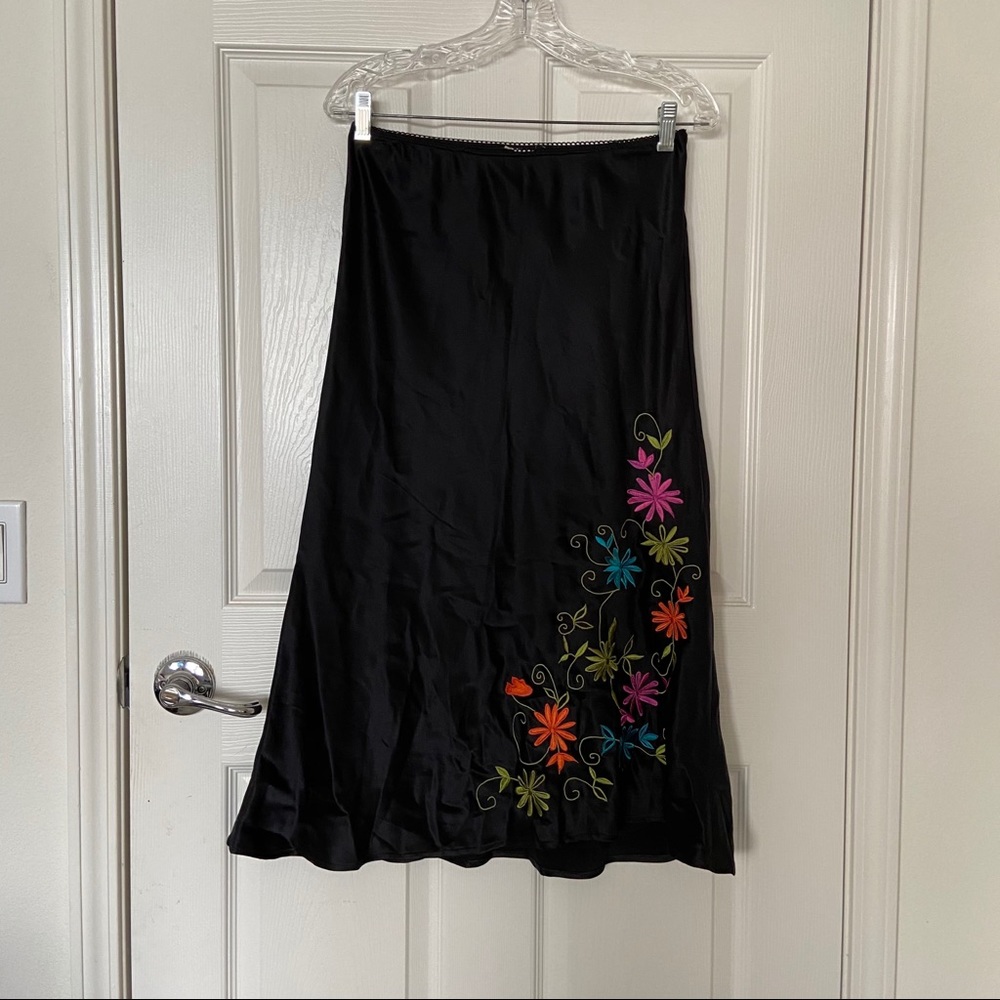 90s Vintage Embroidered Slip Skirt